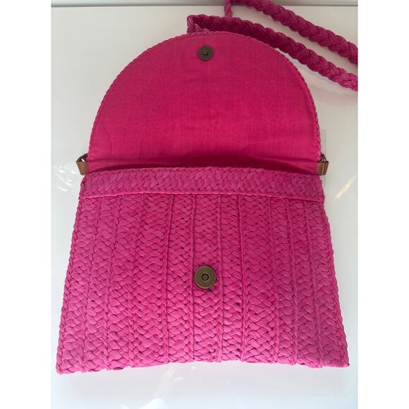 NWT Pink Woven Boutique Purse Crossbody‎ Satchel Boho Indie Concert Folk Funky - Picture 6 of 7